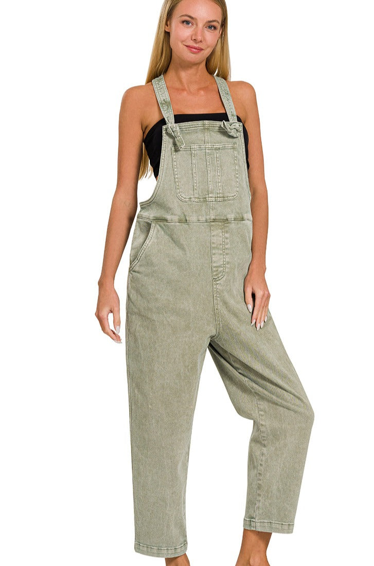 WASHED KNOT STRAP RELAXED FIT OVERALLS