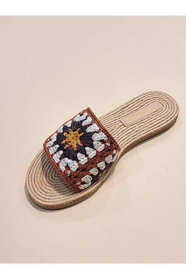 Bamboo Braided Sole Flyknit Flower Flat Sandals
